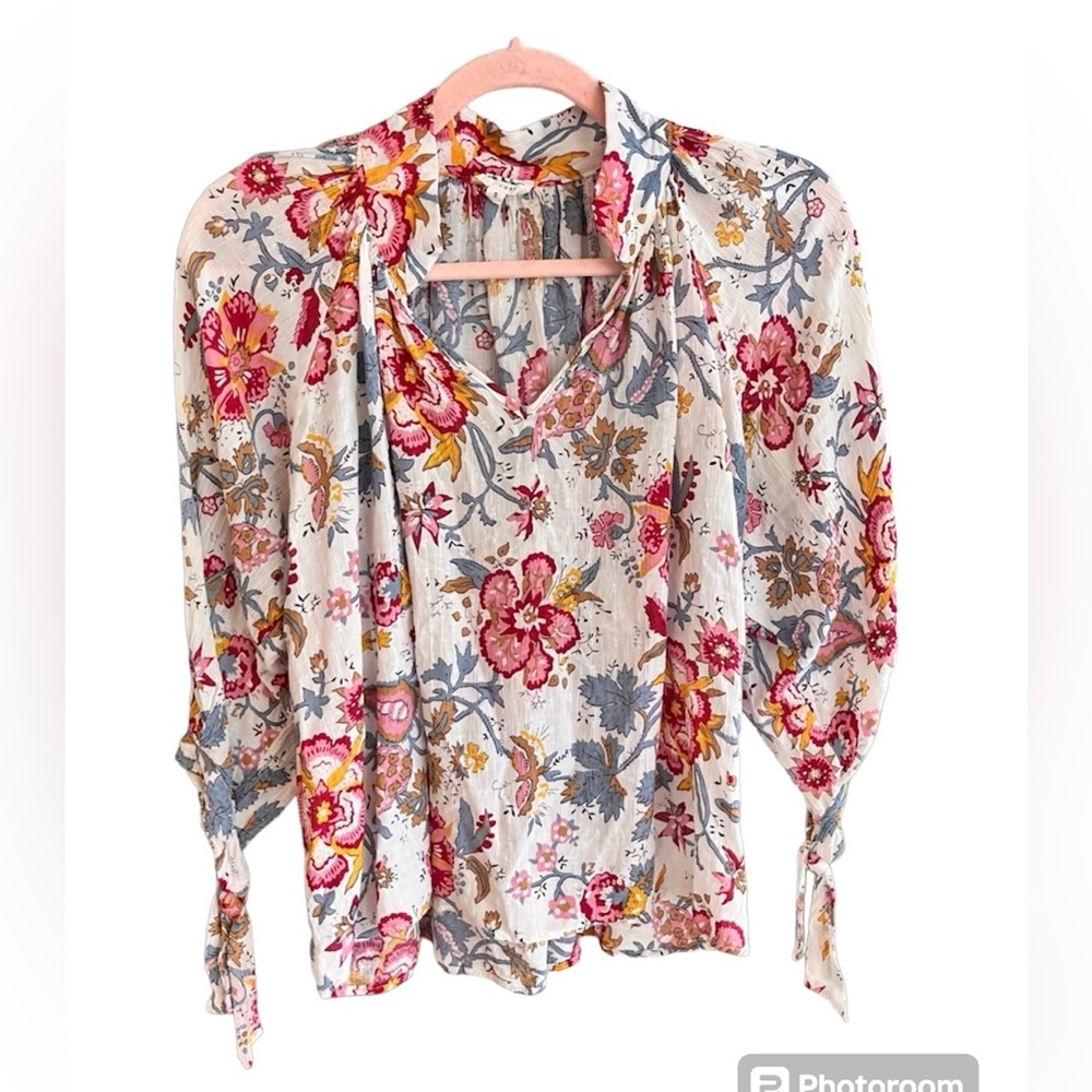 Nicole Miller Multicolored Floral Printed Sheer Blouse size Small